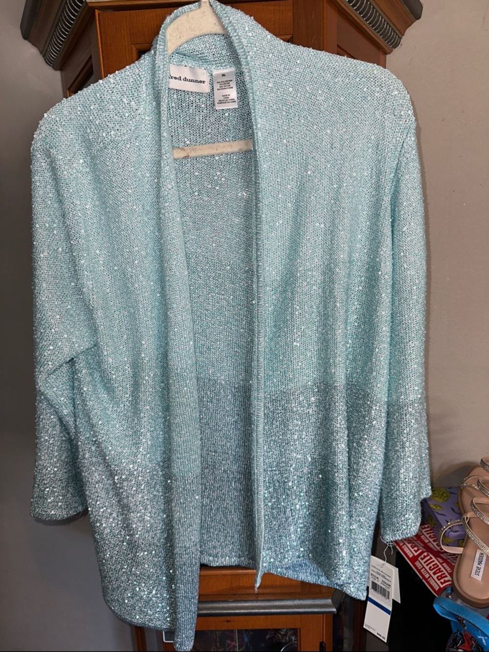 Alfred Dunner Pale Blue Open Sparkle Cardigan